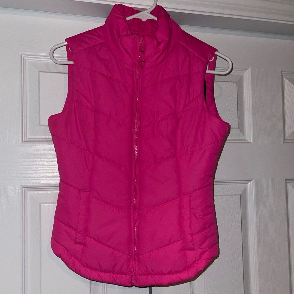 Bright Pink Quilted Puffer Vest Stand Collar Sleeveless Jacket XS Aeropostale